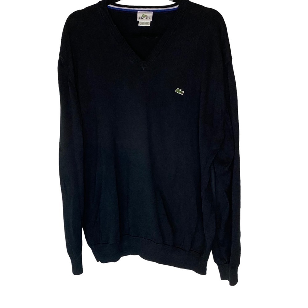 Lacoste Black V-Neck Cotton Sweater‎ 7 XXL